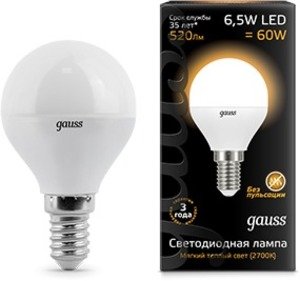 Фото Gauss 105101107 Лампа LED Globe E14 6.5W 3000K