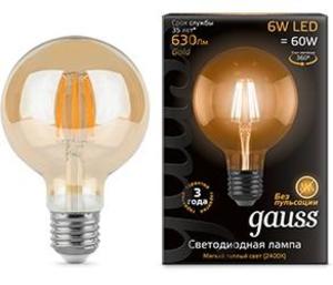 Фото Gauss 105802006 LED Filament G95 E27 6W Golden 2400K (шар) светодиодная лампа