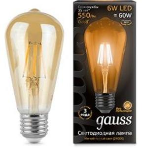 Фото Gauss 102802006 LED Filament ST64 E27 6W Golden 2400К 1/10/40 светодиодная лампа