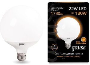 Фото Gauss 105102122 LED G125 E27 22W 3000K 1/24 светодиодная лампа