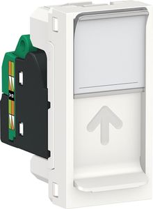 Фото Schneider Electric Unica New NU341018 Розетка компьютерная (RJ45, 1 модуль, cat.5e, UTP, под рамку, скрытая установка, белая)