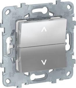 Фото Schneider Electric Unica New NU520730 Выключатель двухкнопочный для жалюзи (10 А, под рамку, скрытая установка, алюминий)