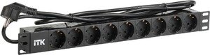 Фото IEK PH22-9D1 ITK PDU 9 розеток DIN49440 (нем. cтанд.) 1U, шнур 2м вилка DIN49441 (нем. станд.), алюминиевый профиль, черный