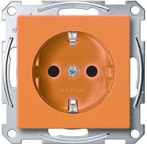 Фото Schneider Electric Merten System M MTN2300-0302 Розетка с заземляющим контактом (16 А, под рамку, шторки, скрытая установка, оранжевая)