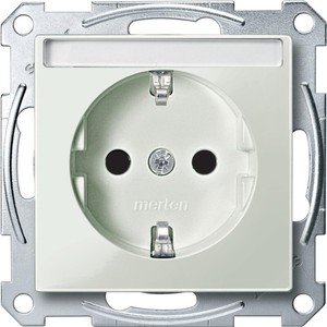 Фото Schneider Electric Merten System M MTN2302-0329 Розетка с заземляющим контактом и полем для надписи (16 А, под рамку, шторки, скрытая установка, светло-серая)