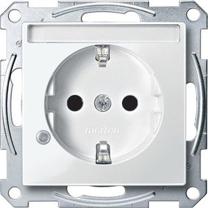 Фото Schneider Electric Merten System M MTN2303-0319 Розетка с заземляющим контактом и полем для надписи (16 А, под рамку, индикация, шторки, скрытая установка, полярно-белая)