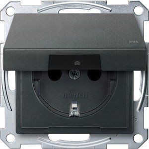 Фото Schneider Electric Merten System M MTN2314-0414 Розетка с заземляющим контактом (IP44, 16 А, под рамку, шторки, крышка, скрытая установка, антрацит)