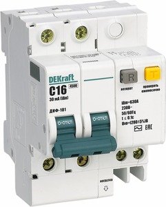 Фото DEKraft ДИФ-101 15150DEK Автоматический выключатель дифференциального тока двухполюсный 25А (тип AC, 4.5 кА)