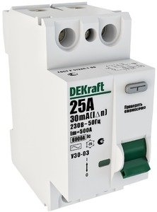 Фото DEKraft УЗО-03 14067DEK Выключатель дифференциального тока двухполюсный 16 А 300 мА (тип AC)