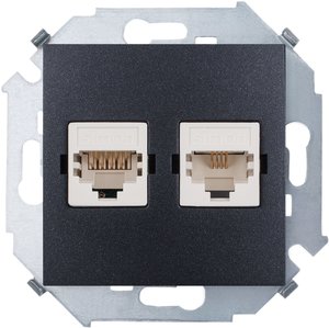 Фото Simon Simon 15 1591590-038 Розетка компьютерная (RJ11хRJ45, под рамку, скрытая установка, графит)