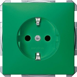 Фото Schneider Electric Merten Artec/Antique MTN2300-4004 Розетка с заземляющим контактом (16 А, под рамку, шторки, скрытая установка, зеленая)