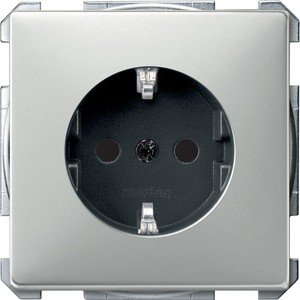 Фото Schneider Electric Merten Artec/Antique MTN2400-4146 Розетка с заземляющим контактом (16 А, под рамку, шторки, скрытая установка, сталь)