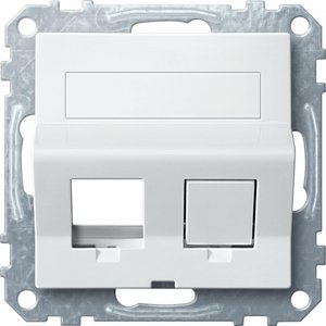 Фото Schneider Electric System M MTN4568-0319 Крышка розетки информационной (2xRJ45, шторки, поле для надписи, полярно-белая)