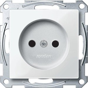 Фото Schneider Electric Merten System M MTN2000-0319 Розетка без заземляющего контакта (16 А, под рамку, шторки, скрытая установка, полярно-белая)