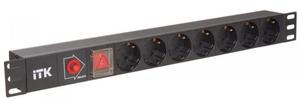 Фото IEK PH12-7D1-P ITK PDU 7 розеток DIN49440 (нем. cтанд.) с LED выключателем, 1U, шнур 2м вилка DIN49441 (нем. станд.), профиль из ПВХ, черный