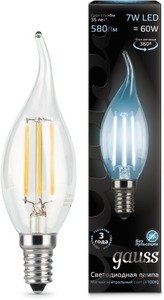 Фото Gauss 104801207 Лампа LED Filament Candle tailed E14 7W 4100К 1/10/50