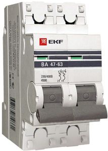 Фото EKF mcb4763-2-25B-pro Автоматический выключатель 2P 25А (В) 4,5kA ВА 47-63 PROxima