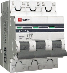 Фото EKF mcb4763-3-1.6C-pro Автоматический выключатель 3P 1,6А (C) 4,5kA ВА 47-63 PROxima