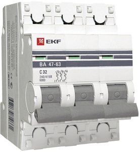 Фото EKF mcb4763-3-10B-pro Автоматический выключатель 3P 10А (В) 4,5kA ВА 47-63 PROxima