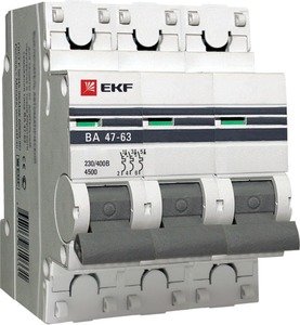 Фото EKF mcb4763-3-05D-pro Автоматический выключатель 3P 5А (D) 4,5kA ВА 47-63 PROxima