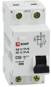 Фото EKF DA12-50-30-bas Дифференциальный автомат 1P+N 50А 30мА тип АС х-ка C эл. 4,5кА АД-12 Basic