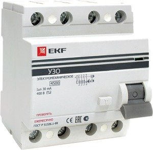 Фото EKF elcb-4-32-100-em-pro Устройство защитного отключения УЗО ВД-100 4P 32А/100мА (электромеханическое) PROxima