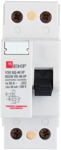 Фото EKF elcb-2-40-100e-sim Устройство защитного отключения УЗО ВД-40 2P 40А/100мА (электронное) Basic