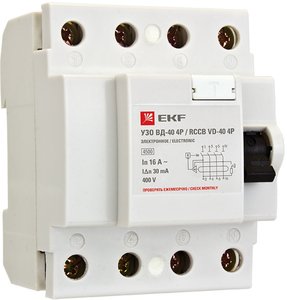 Фото EKF elcb-4-40-100e-sim Устройство защитного отключения УЗО ВД-40 4P 40А/100мА (электронное) Basic