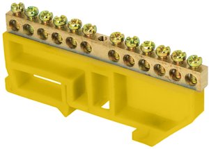 Фото EKF sn0-63-12-dz Шина "0" N (6х9мм) 12 отверстий латунь желтый изолятор на DIN-рейку PROxima