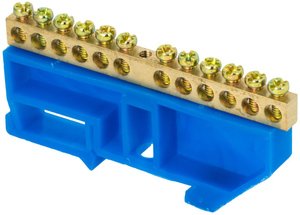 Фото EKF sn0-63-12-d-r Шина "0" N (6х9мм) 12 отверстий латунь синий изолятор на DIN-рейку розничный стикер PROxima