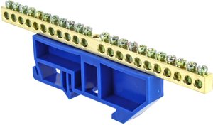 Фото EKF sn0-63-20-d Шина "0" N (6х9мм) 20 отверстий латунь синий изолятор на DIN-рейку PROxima