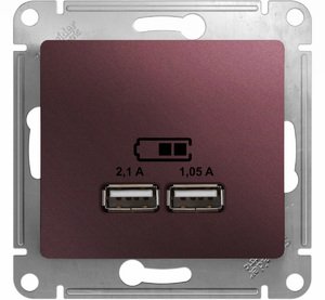 Фото Schneider Electric Glossa GSL001133 Розетка USB (2xUSB, под рамку, скрытая установка, баклажан)