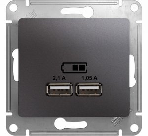 Фото Schneider Electric Glossa GSL001333 Розетка USB (2xUSB, под рамку, скрытая установка, графит)