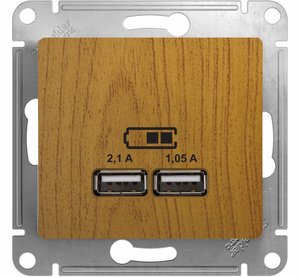 Фото Schneider Electric Glossa GSL000533 Розетка USB (2xUSB, под рамку, скрытая установка, дуб)