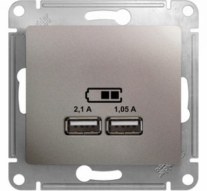 Фото Schneider Electric Glossa GSL001233 Розетка USB (2xUSB, под рамку, скрытая установка, платина)