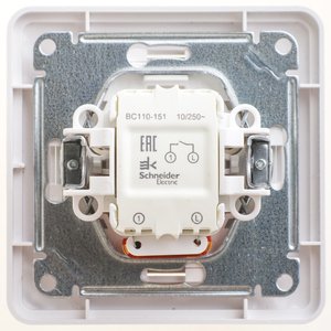 Фото Schneider Electric W59 VS110-151-18 Выключатель одноклавишный с самовозвратом (10 А, в сборе, подсветка, скрытая установка, белый)
