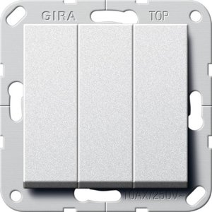 Фото Gira System55 284426 Кнопка Н.О. трехклавишная (10 А, под рамку, скрытая установка, алюминий)