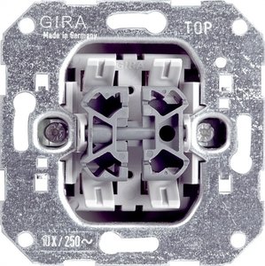 Фото Gira F100 00010800 Переключатель двухклавишный (10 А, механизм, скрытая установка)