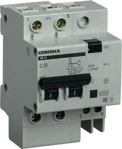 Фото IEK АД-12 MAD15-2-025-C-300 Автоматический выключатель дифференциального тока двухполюсный 25А (тип AC, 4.5 кА)
