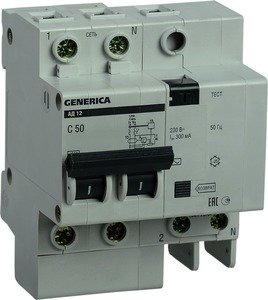 Фото IEK АД-12 MAD15-2-050-C-300 Автоматический выключатель дифференциального тока двухполюсный 50А (тип AC, 4.5 кА)