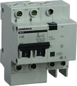 Фото IEK АД-12 MAD15-2-063-C-100 Автоматический выключатель дифференциального тока двухполюсный 63А (тип AC, 4.5 кА)