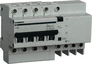 Фото IEK АД-14 MAD15-4-050-C-100 Автоматический выключатель дифференциального тока четырехполюсный 50А (тип AC, 4.5 кА)