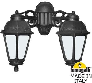 Фото Fumagalli Porpora/Saba Dn K22.141.000.AYF1RDN Светильник консольный уличный на стену с 2 фонарями 500 мм (корпус черный, плафон опал)