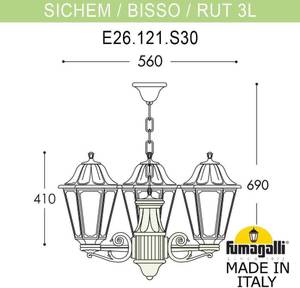 Фото Fumagalli Sichem/Rut 3L E26.120.S30.AXF1R Подвесные светильники на цепочке с 3 фонарями 690 мм (корпус черный, плафон прозрачный)