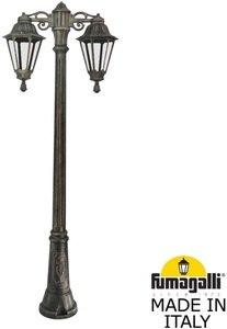 Фото Fumagalli Gigi Bisso/Rut 2L E26.156.S20.BXF1RDN Светильник садовый с 2 фонарями 1850 мм (корпус античная бронза, плафон прозрачный)