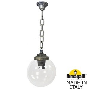 Фото Fumagalli Sichem/G250 G25.120.000.BXE27 Подвесной светильник на цепочке с 1 фонарем 700 мм (корпус античная бронза, плафон прозрачный)
