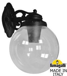 Фото Fumagalli Bisso/G250 G25.131.000.AXE27DN Светильник консольный уличный на стену с 1 фонарем 360 мм (корпус черный, плафон прозрачный)