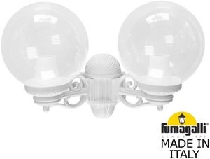 Фото Fumagalli Porpora/G250 G25.141.000.WXE27 Светильник консольный уличный на стену с 2 фонарями 370 мм (корпус белый, плафон прозрачный)