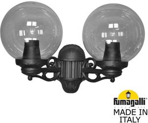 Фото Fumagalli Porpora/G250 G25.141.000.AZE27 Светильник консольный уличный на стену с 2 фонарями 370 мм (корпус черный, плафон дымчатый)