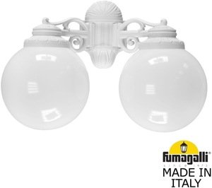 Фото Fumagalli Porpora/G250 G25.141.000.WYE27DN Светильник консольный уличный на стену с 2 фонарями 370 мм (корпус белый, плафон матовый)
